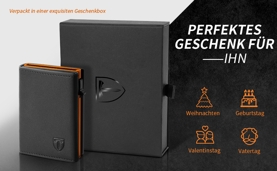 Чоловічий гаманець TENBST: Slim модель з RFID захистом, відділенням для монет та 8 відділеннями для карток (Помаранчевий)