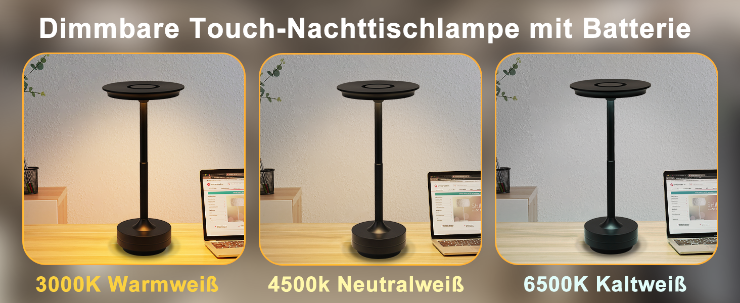 Бездротова настільна лампа - LED лампа на акумуляторі, торшери з сенсорним керуванням, диммуванням, USB зарядкою, 2 шт. (1 шт., чорний)