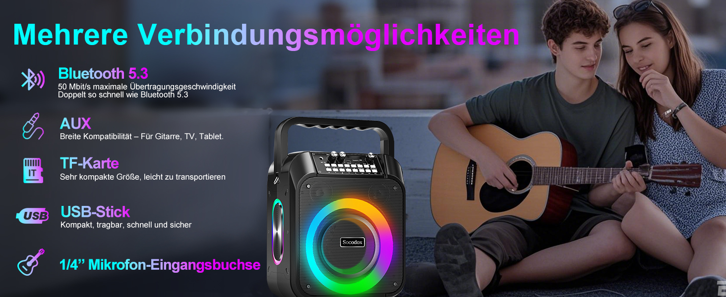 Караоке машина з Bluetooth, 2 мікрофонами, RGB-підсвічуванням та потужністю 30W