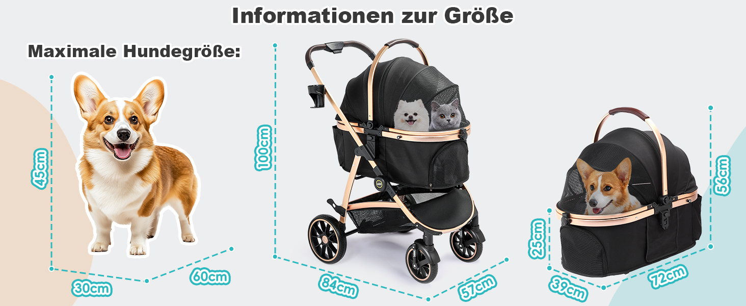 Трансформер для собак, візок-кішочка, складний, до 25 кг, з алюмінієвим каркасом, поворотні колеса, гальма, страховка, зручне сидіння (Чорний)