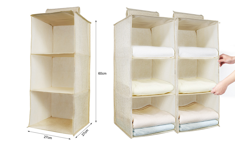 Органайзер для шафи AiQInu з 3 відділеннями, бамбуковий, бежевий (Medium)