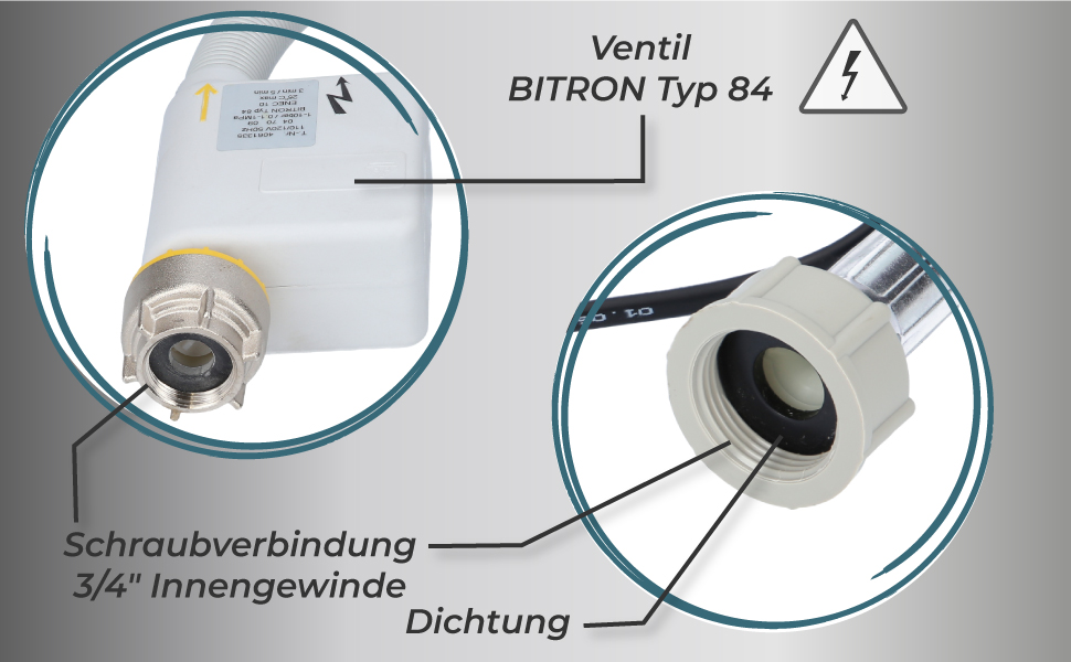 Шланг подачі води Aquastop 2,2 м BITRON Typ 84 для пральної машини Miele, 3/4 дюйма, захисний WPS з електричним підключенням