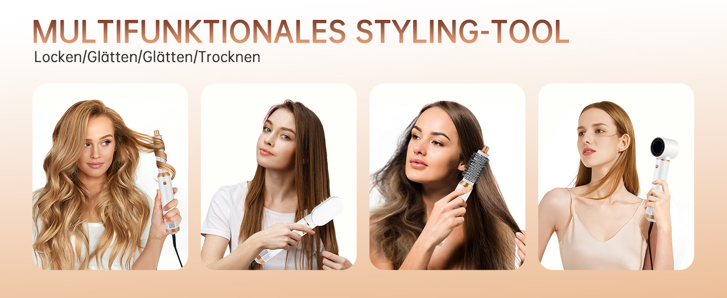 Набір для укладки волосся 6 в 1: мультистайлер, авто-локони, фен-щітка, об'єм, випрямлення, сушка (білий)