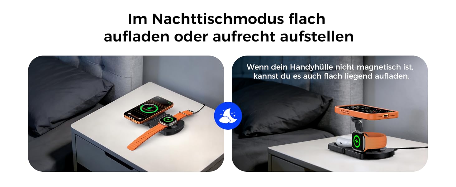 Бездротова зарядка Induktive для iPhone 17 Air/16/15/14/13/12, 3-в-1 з підтримкою MagSafe, Apple Watch та AirPods, чорний матовий