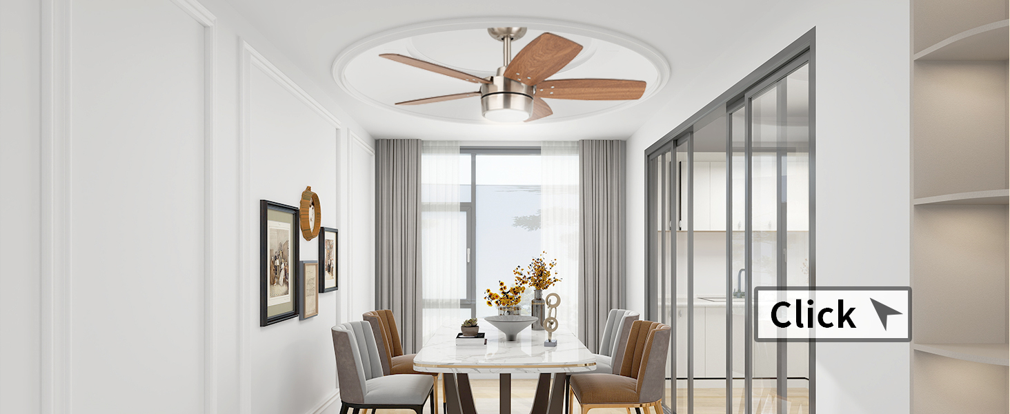 Стеляний вентилятор для маленьких кімнат: сучасний вентилятор з регульованим освітленням та дистанційним керуванням – реверсивний, тихий з 6 швидкостями для маленьких спалень - 230V (Бурштяне нікель+волоське дерево-007, 91 см)