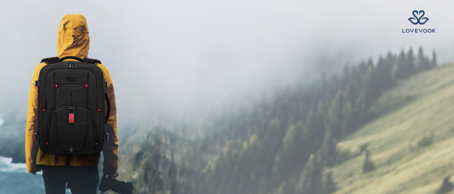 LOVEVOOK Рюкзак для ручної поклажі, дорожній рюкзак чоловічий/жіночий, 40л, з відділенням для ноутбука, чорний (45 x 32 x 20 см)