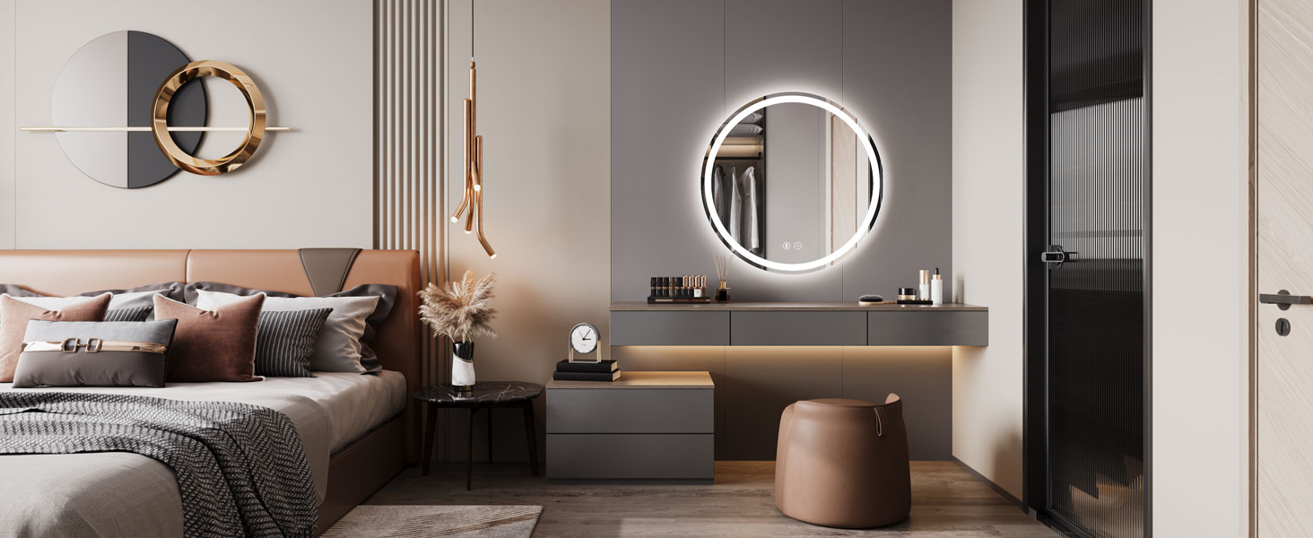 Дзеркало для ванної кімнати Dripex круглої форми з підсвічуванням LED, сенсорне керування, регулювання яскравості, 3 кольори світла, запобігання запотіванню, 60x60 см (Bluetooth, запобігання запотіванню, 3 кольори, регулювання яскравості)