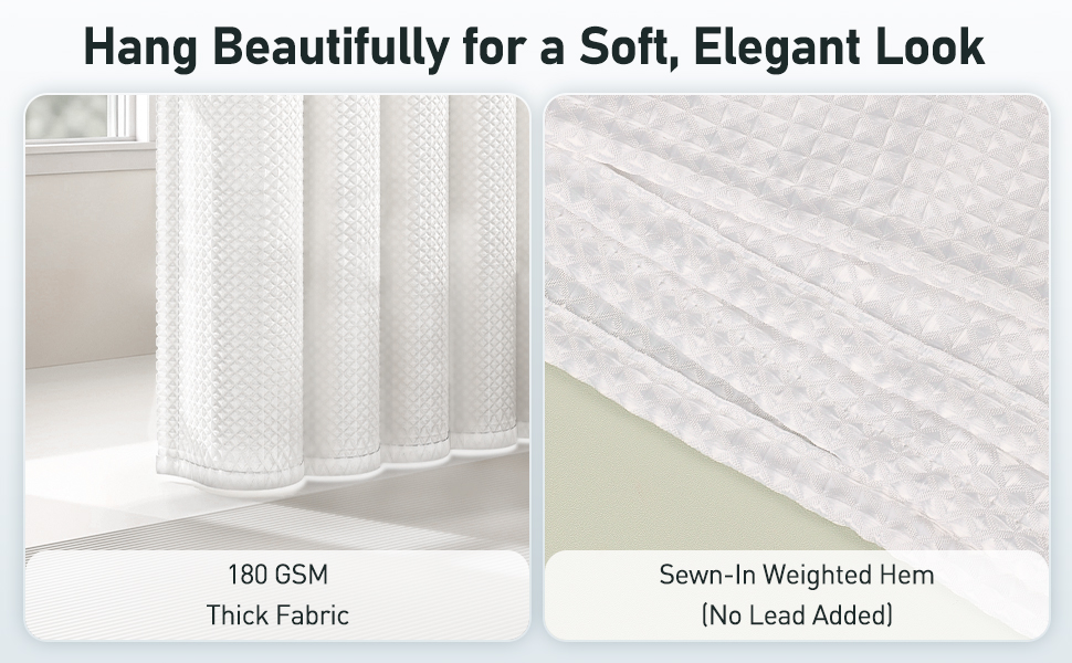 Шторка для душу Uniclife Біла, 180x180 см, вафельна текстура, водовідштовхувальна, 100% поліестер, з 12 нержавіючими люверсами, з 12 металевими гачками та обтяженим краєм, H183 x B183 см (1 шт.)