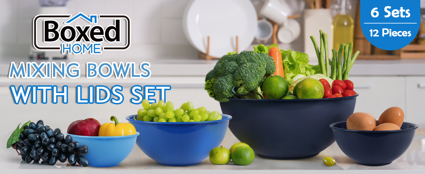 Набір міксерів BoxedHome (12 шт.) з кришками, синій. Зручні, багаторазові, неслизькі, стійкі до утворення подряпин. Ідеально підходять для приготування салатів та інших страв.