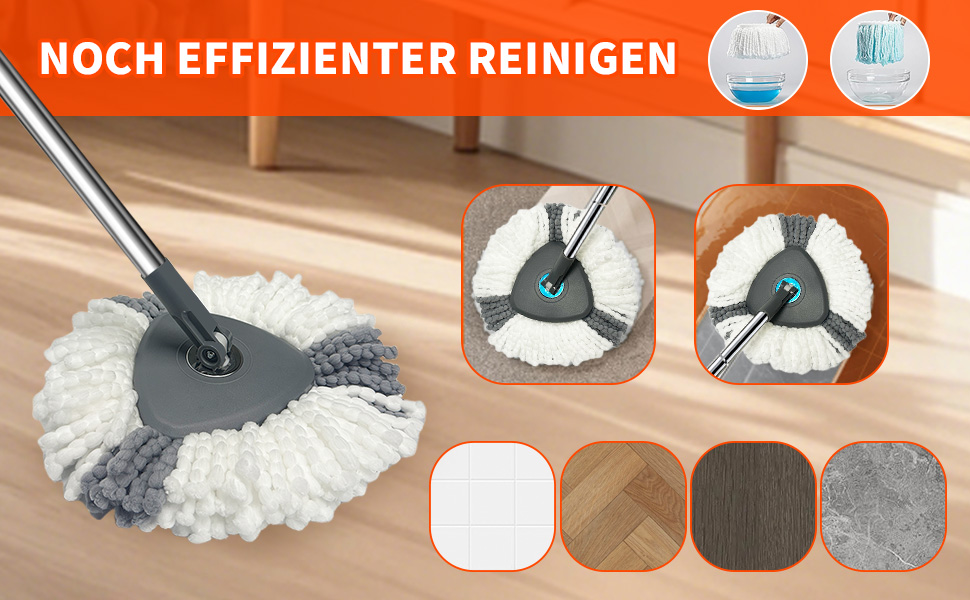 Набір для миття підлоги з відром, моп з функцією віджиму, складне відро з педаллю та 2-камерним відром, повний набір з 3 мікрофібрових насадок для ламінату, паркету та плитки (темно-сірий)