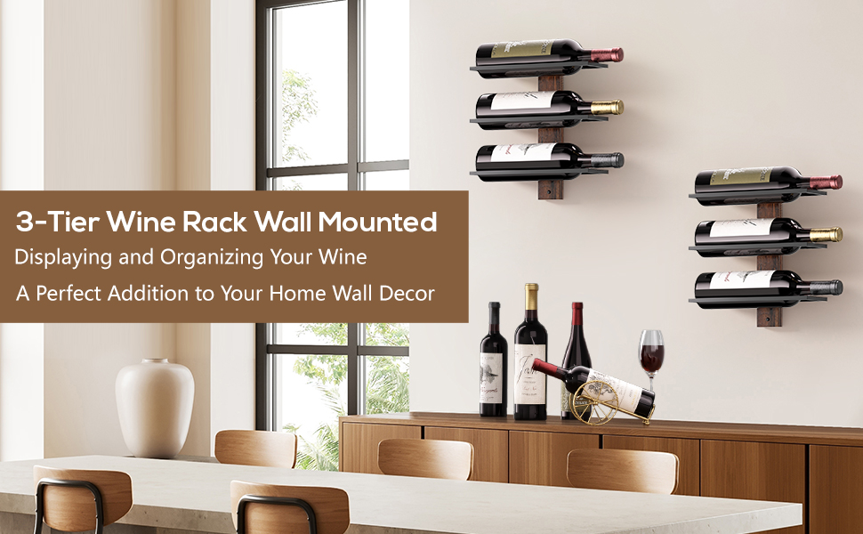 Настінна полиця для вина B4Life на 3 пляшки - чорний колір, 42.5 x 25.2 x 19.1 см