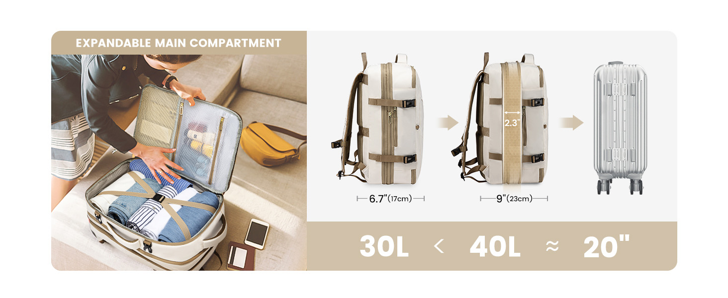 LOVEVOOK Рюкзак для ручної поклажі 30-40L, розширюваний, для ноутбука 17 дюймів, чорний, антикрадійний, чоловічий/жіночий