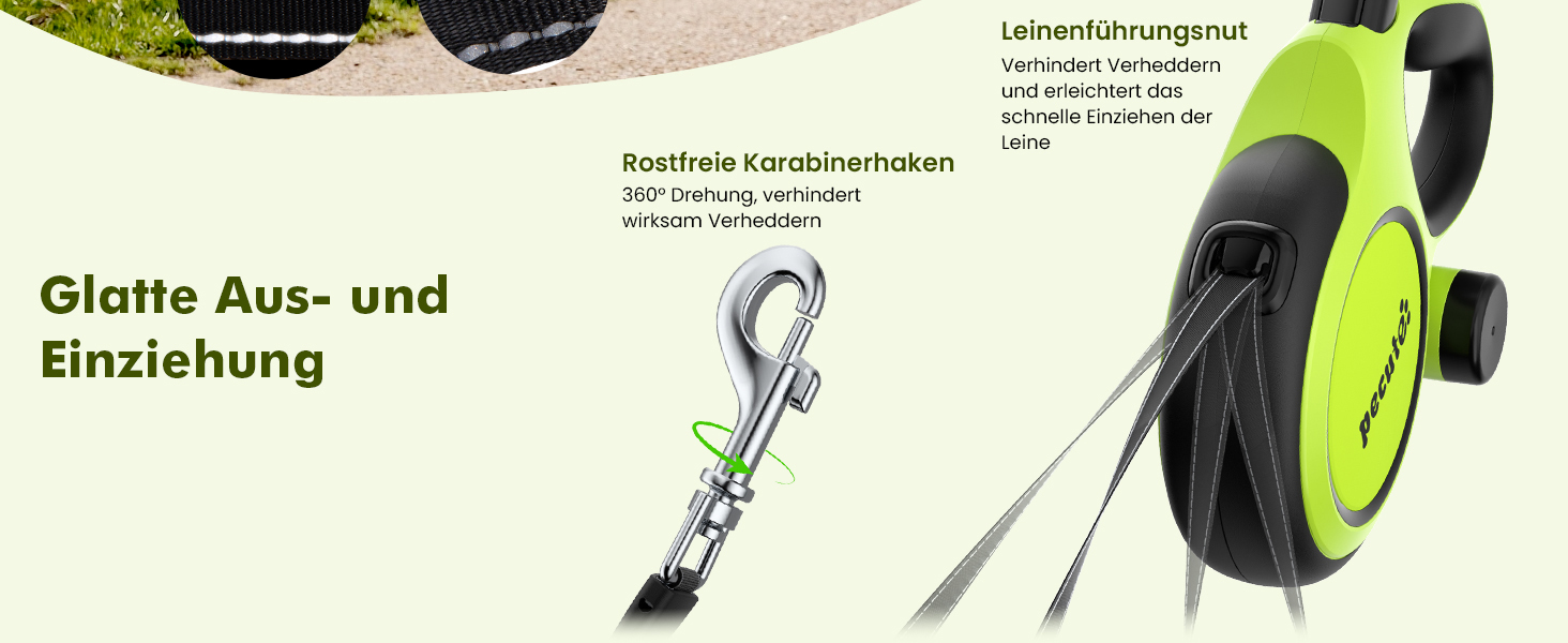 Рулетка для собак Pecute 8м, бісостійка, з набором для збору відходів, 360° без перекручування, для собак середніх та великих (15-50кг), зелена