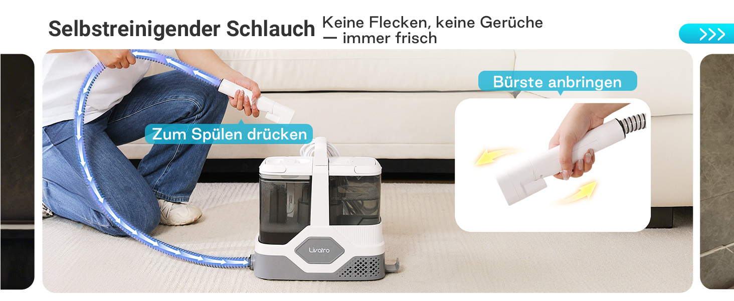 Пристрій для чищення м'яких меблів: мокрий/сухий пилосос, чистка килимів, 600W, 16KPa, бак 2,3L, самоочищення, компактний, для килимів, диванів, сходи