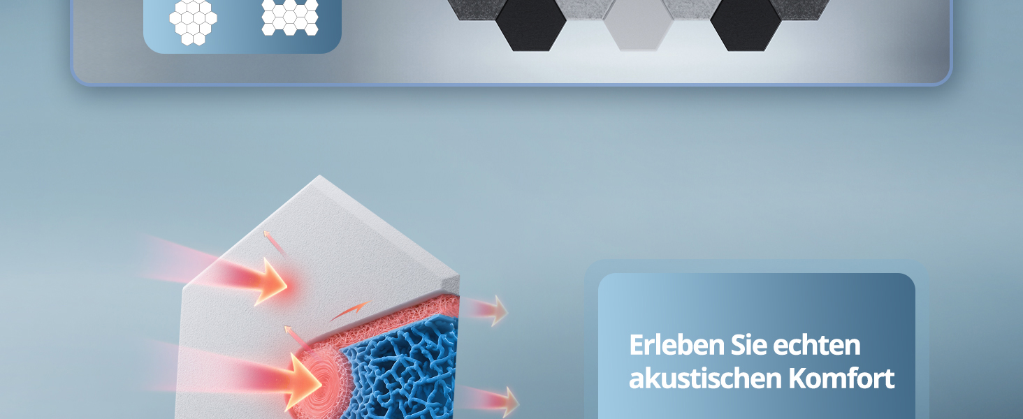 Акустичні гексагональні панелі самоклеючі для звукоізоляції, 12 шт, поглинач шуму для студії, вітальні, геймерської кімнати та офісу, 30 x 26 x 0,9 см (Білий)