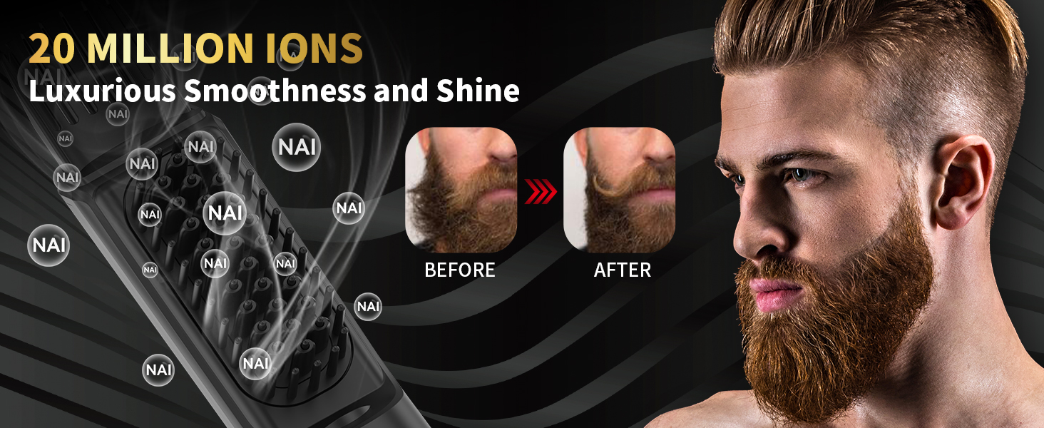 VIKICON 3-in-1 Beard Straightener Brush for Men - Professional Hair Comb & Volumizer with 4 Heat Settings (120-220°C) Iion Beard & Hair Straightening Brush for Home & Travel
