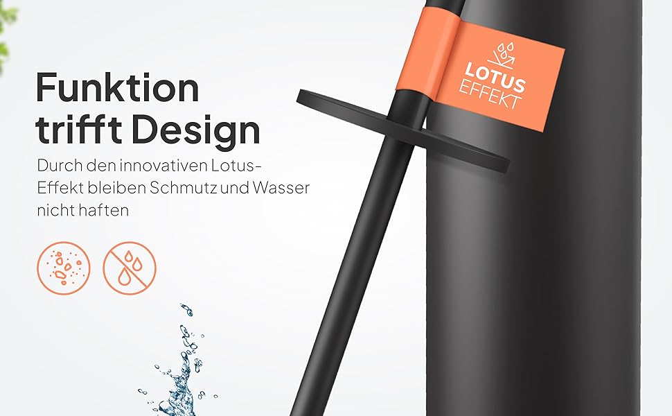 Торбінг Дизайн Туалетний Щітка з Нержавіючої Сталі - Якісна Щітка з Закритим Тримачем - Силіконова Щітка з Ефектом Лотоса - Сучасний Дизайн - Елегантні Кольори - Подовжений Рукоятка (Чорний Матовий Вугільний)