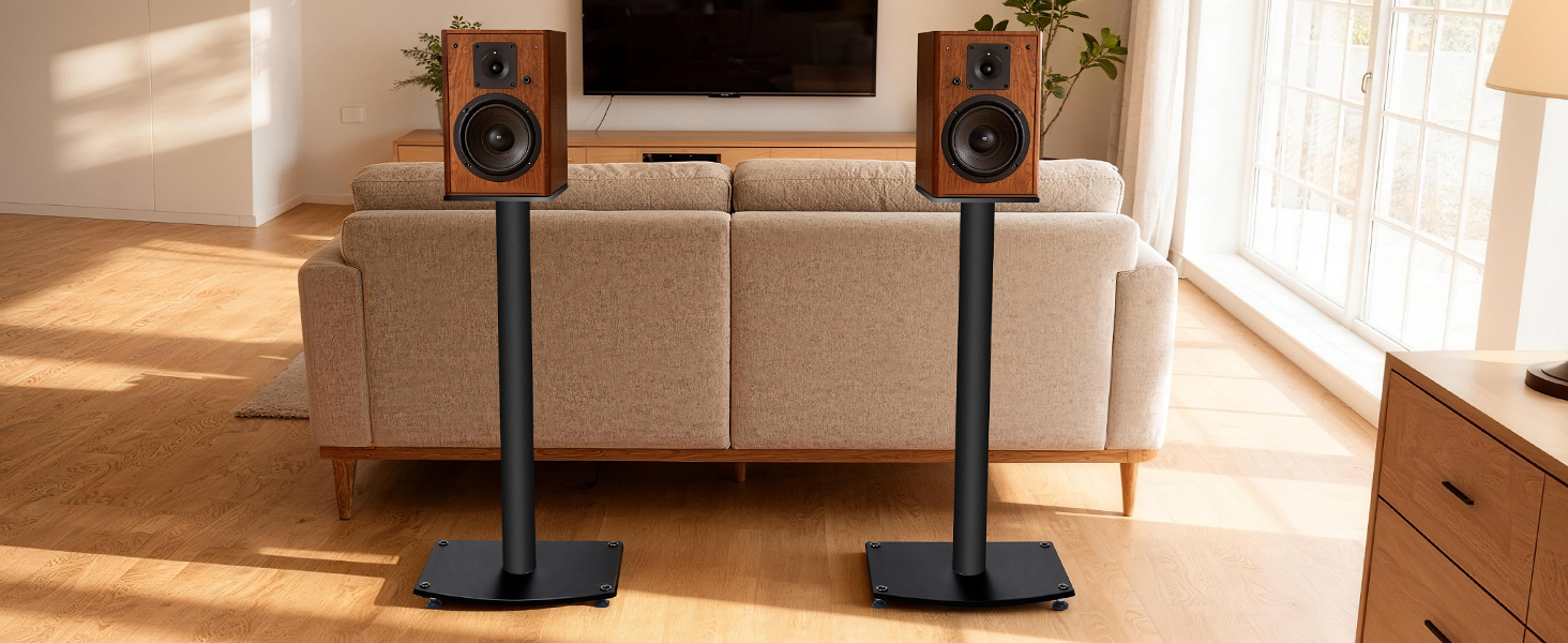 Підставка для акустики 65-85 см, регульована по висоті, дерев'яні підставки для сателітної акустики 4-10 дюймів, 20 кг вантажопідйомність, набір 2 шт. (Чорний - Метал)