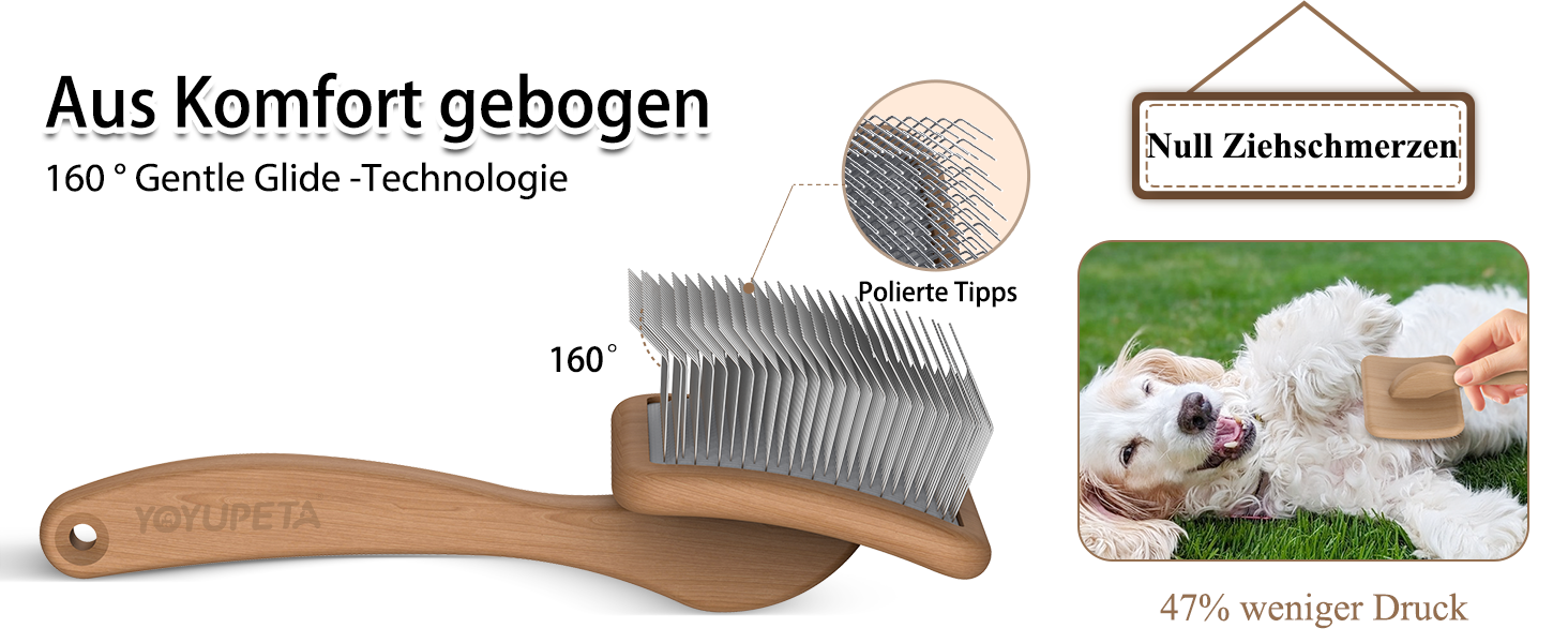 Набір щітки та гребінця для собак та котів з довгим хутром – зі сталевими шпильками 25 мм проти підшерстка та ковтунів – дерев'яна ручка та шкіряний футляр – ідеально для Golden Retriever та Maine Coon – фіолетовий