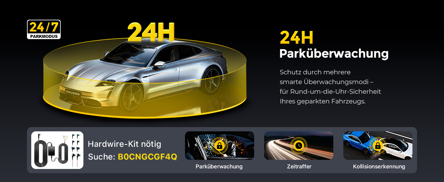 Автомобільний відеореєстратор GKU 4K+4K (передній та задній), сенсор STARVIS 2, HDR, нічна зйомка, чорний