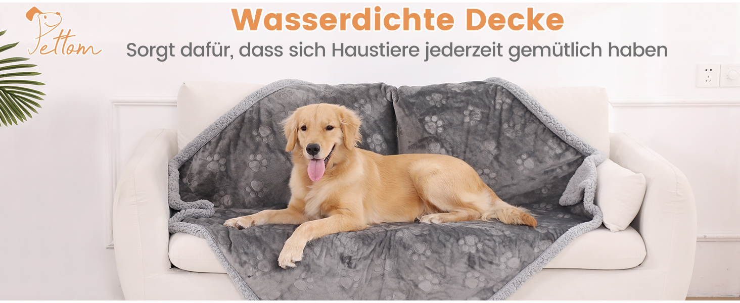 Водонепроникний коврик для собак PETTOM, 145 x 127 см, фліс Sherpa, захист дивану, миється, двосторонній, сірий колір