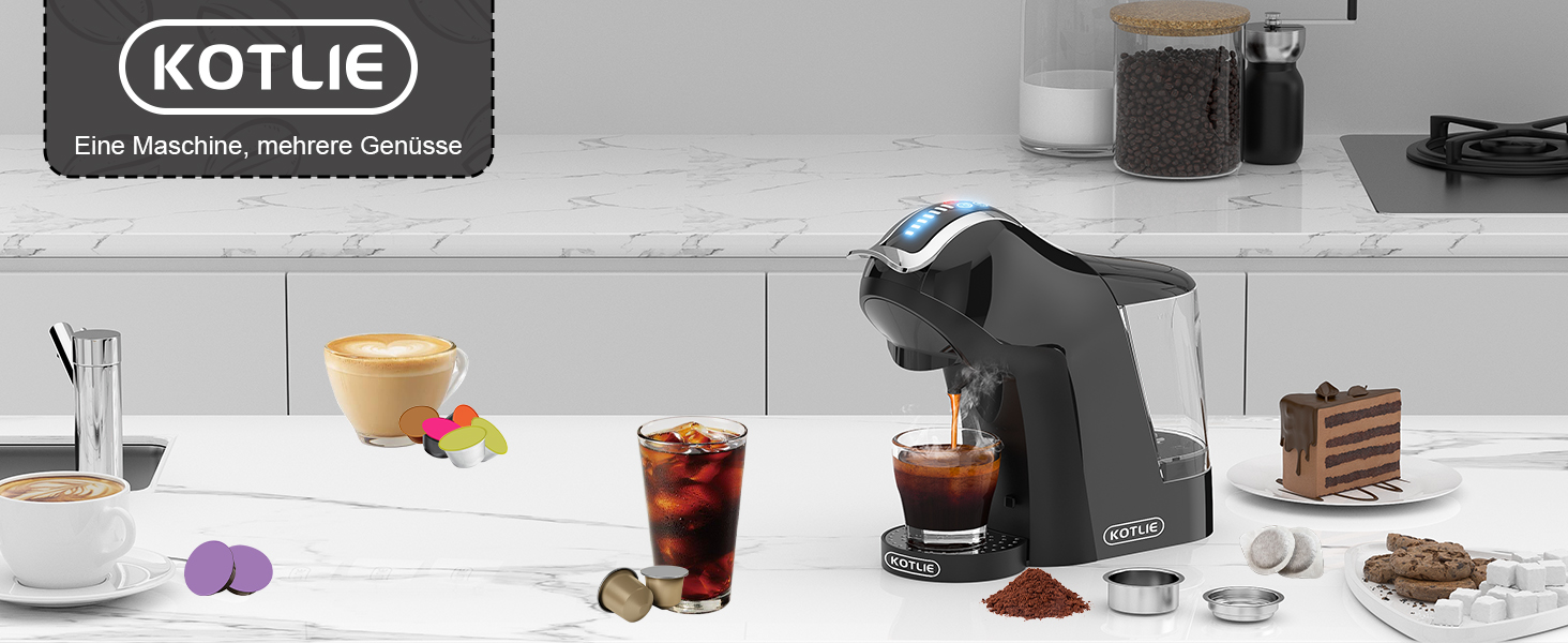 Кавомашина KOTLIE 5-в-1 для капсул, меленої кави та ESE (44 мм), чорна (EM-308A)