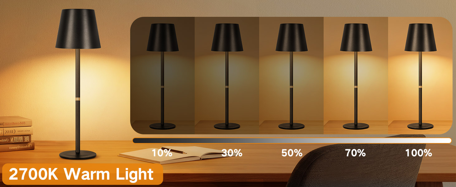 OUTON LED Настільна лампа 2 шт. Бездротова з зарядкою, сенсорне керування, 3 режими, IP54, 30 годин роботи, для дому та відпочинку, чорна