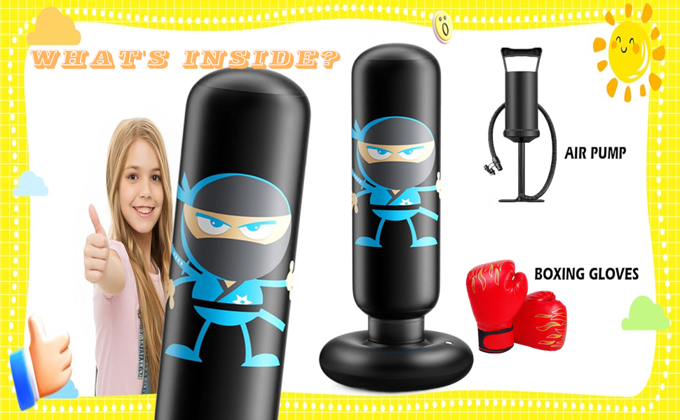 Дитячий боксерський мішок EIVONDA 160см з рукавичками та насосом для боксу, MMA, карате, таеквондо. Чорний