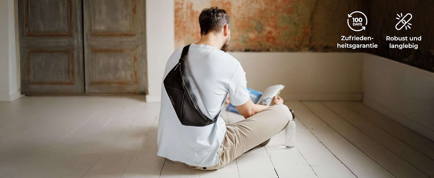 Berliner Bags Преміум поясна сумка Feline, шкіряна сумка через плече, кросбоді, бананка для жінок та чоловіків - чорна