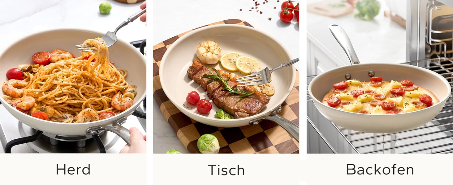 Redchef Ceramic Induction Nonstick Pan Set - 20/24/28cm - PTFE, PFAS, PFOA Free - Compatible with All Cooktops, Oven Safe, Dishwasher Safe