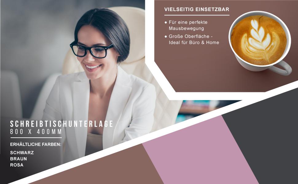 CSL Килимок для миші на стіл XXL з PU шкіри та корка 800x400 мм - Еко килимок для офісу та дому, чорний (коричневий відтінок)