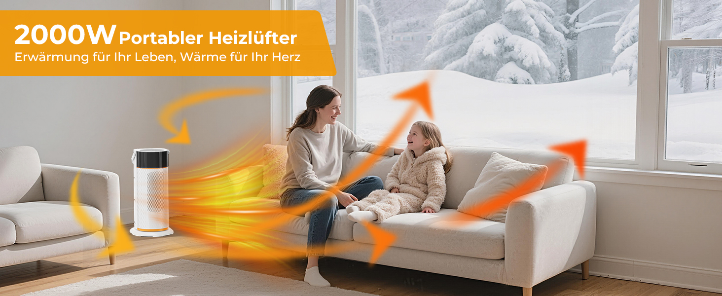 Електричний обігрівач 2000W з PTC-керамічним нагрівачем, тихий, з пультом керування, таймером, поворотним механізмом 70°, LED-дисплеєм для офісу, спальні, ванної кімнати, дому (білий)