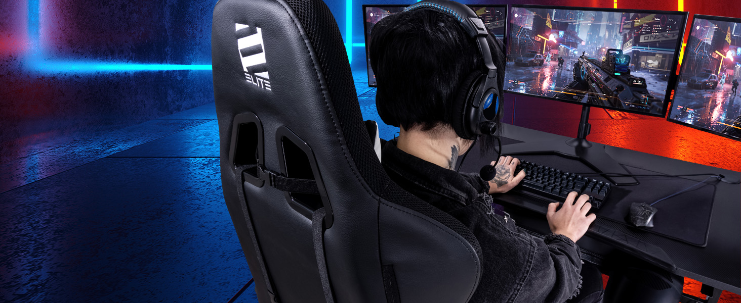 Геймерське крісло ELITE LED Destiny: ергономічне офісне крісло з RGB підсвіткою, штучна шкіра (чорно-біле)