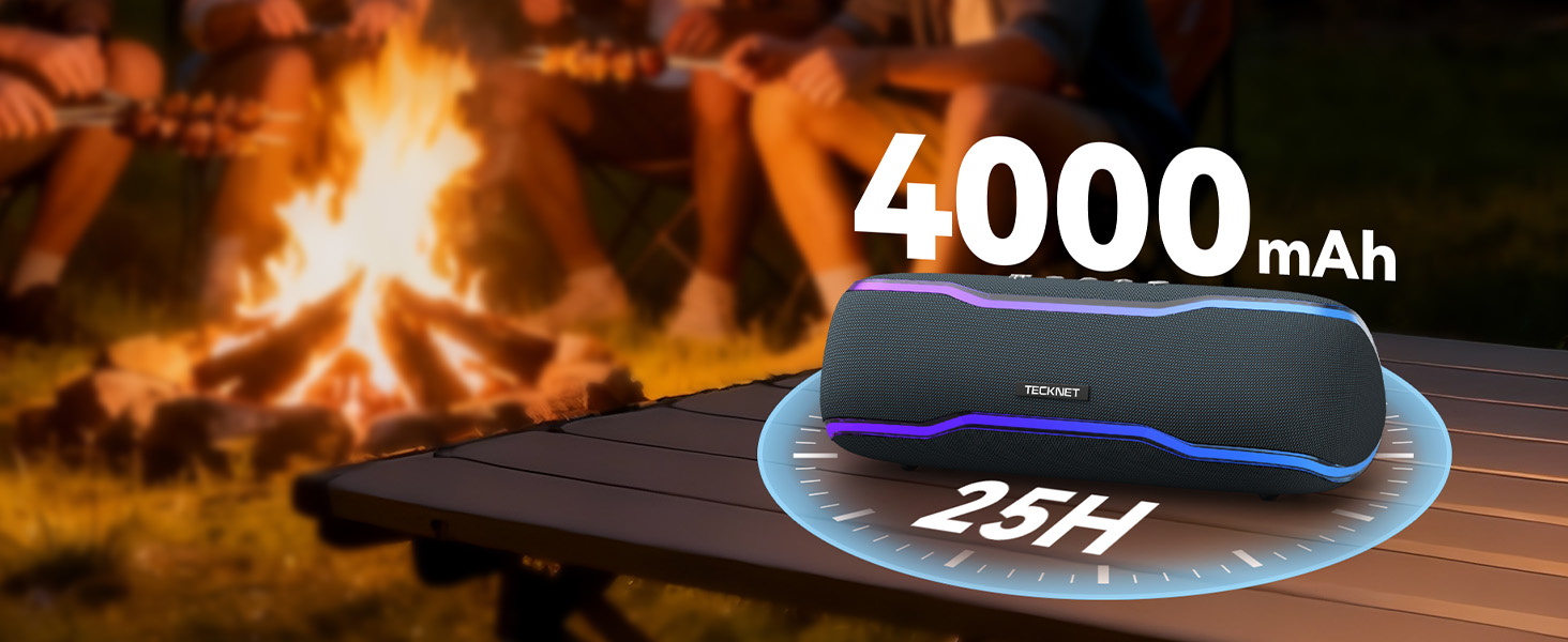 TECKNET Bluetooth колонка з підсвіткою, IPX7, 30W, чорна - портативна бездротова колонка Bluetooth 5.3 для вечірок, подорожей