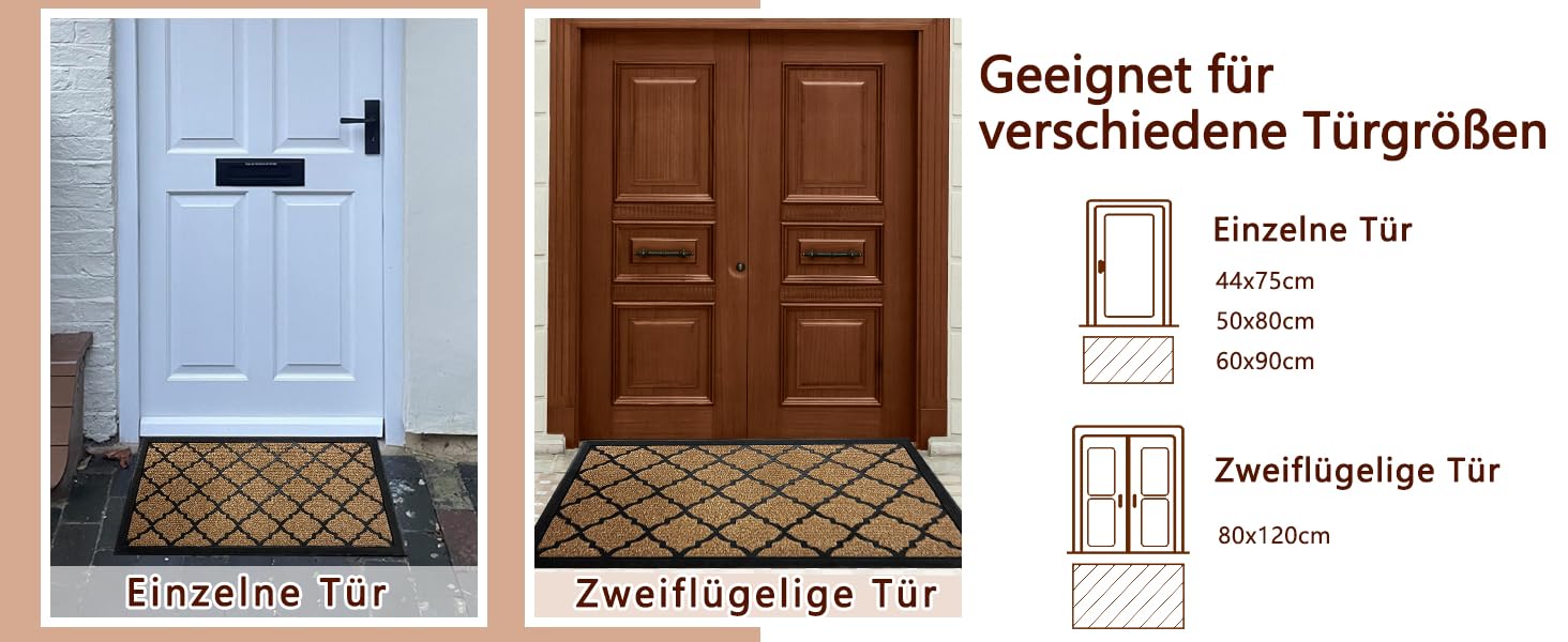 Придверний килимок Qingbei Rina 60x90 см, протиковзний вологопоглинаючий килим для входу, саду та тераси, коричневий, прямокутний