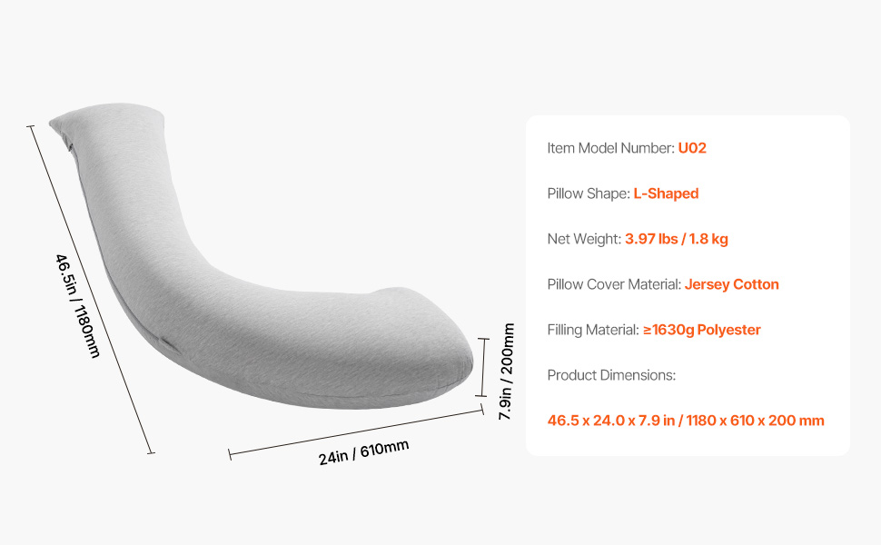 Подушка для вагітних VEVOR C-подібної форми, 133x63x21 см, знімний та пральний чохол, підтримка спини, живота, стегон та ніг