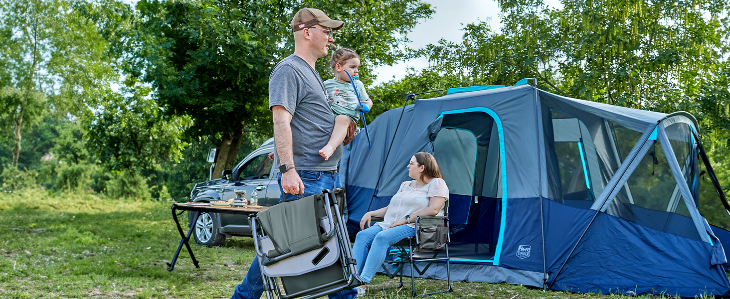 Крісло для кемпінгу Timber Ridge, складне, 180 кг, з бічним столиком та кишенею, блакитне
