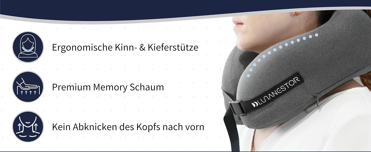 Подушка для подорожей з піни Memory Foam: для літака, авто, поїзда – блакитна, ергономічна, з чохлом для транспортування та можливістю прання