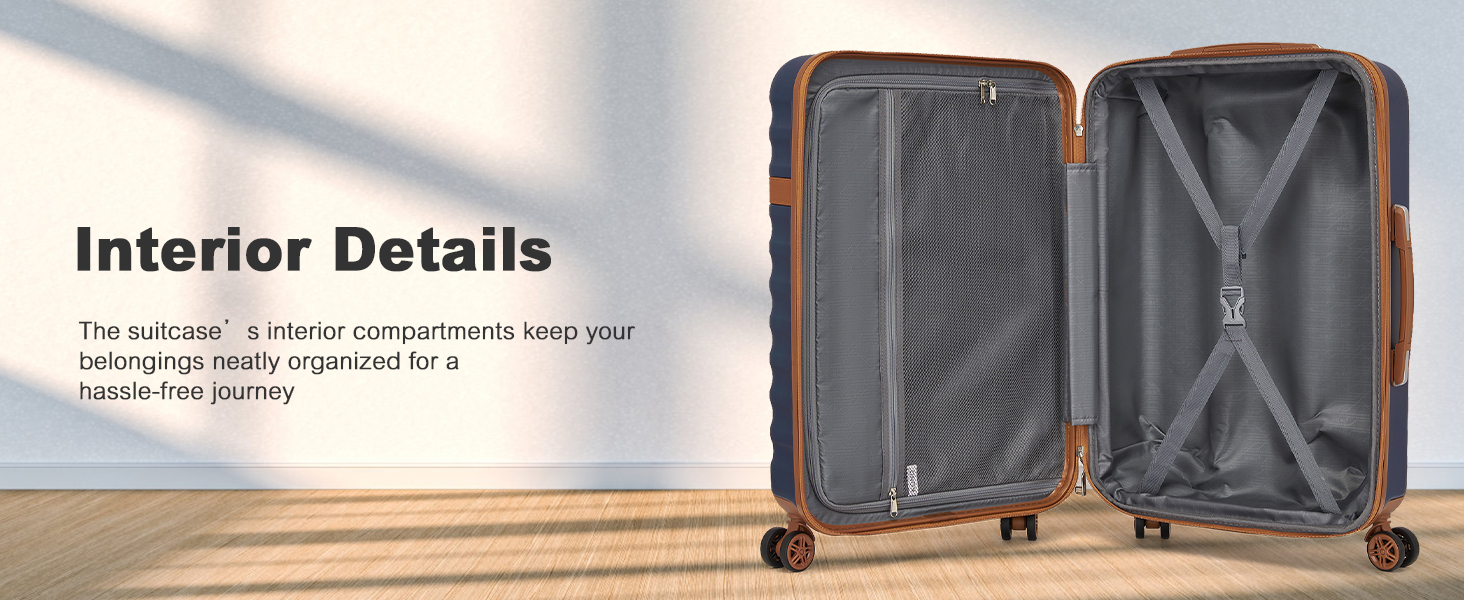 Набір валіз KONO (M, L, XL) з ABS+PC, 4 колеса, TSA-замок (кремовий/коричневий, темно-синій/коричневий)