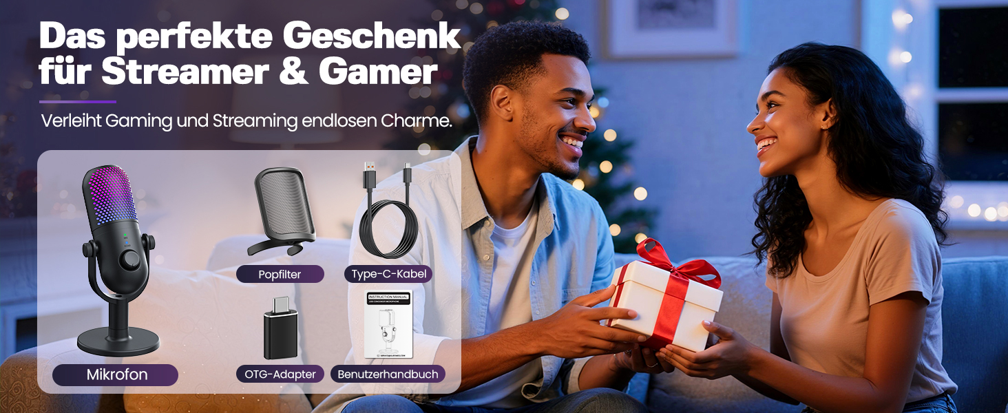 USB Мікрофон для ПК, Gaming RGB Zubehör PS4/PS5: Студійний мікрофон з регулюванням гучності, ехо та кнопкою вимкнення звуку для YouTube, Streaming, Подкастів, Windows/Mac