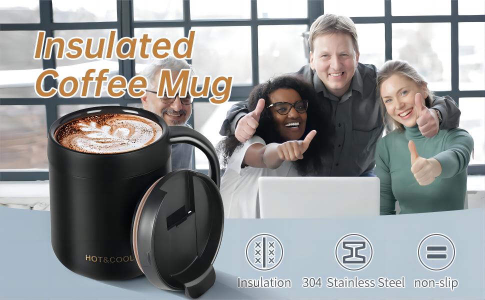 Термокружка з нержавіючої сталі 500 мл з кришкою та ручкою, подвійні стінки, вакуумна ізоляція, для подорожей та кемпінгу (Чорний)