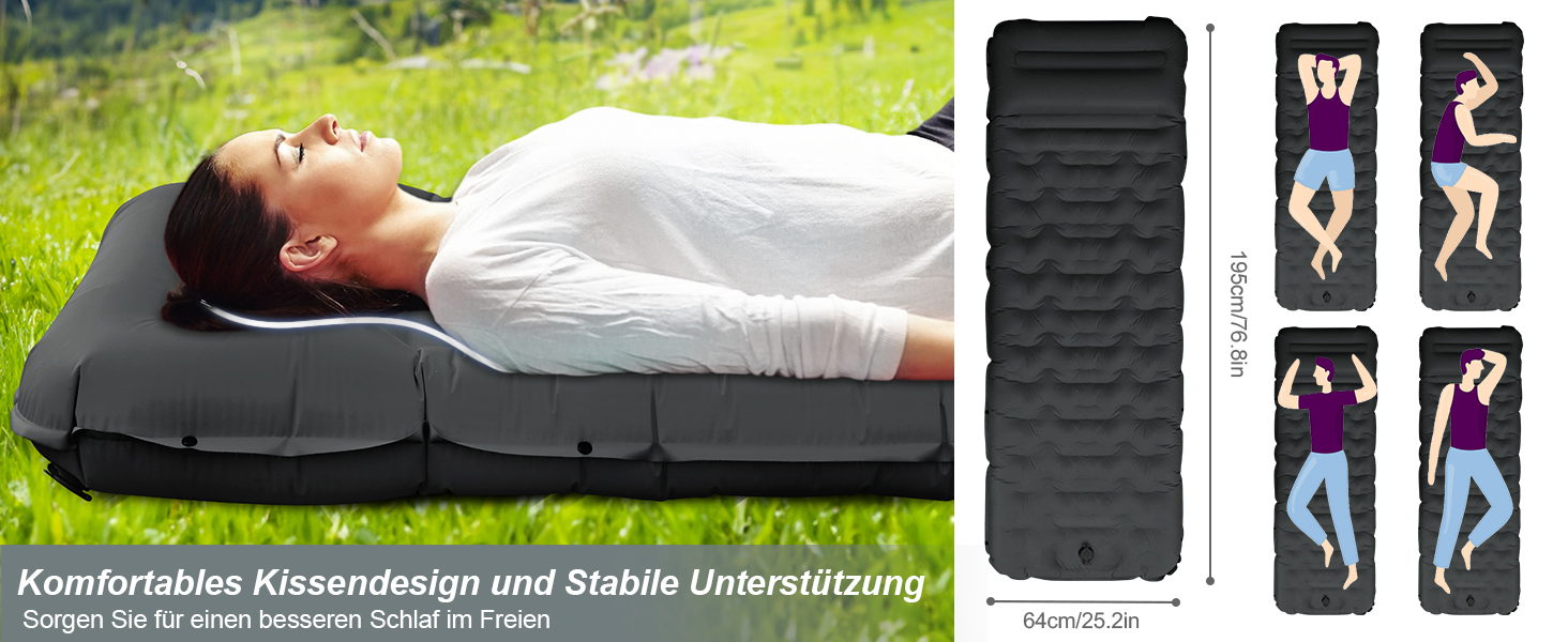 FTSMTK Self-Inflating Camping Mat with Foot Pump - 12cm Thick Sleeping Pad, Ultralight Air Mattress for Outdoor Camping - Black