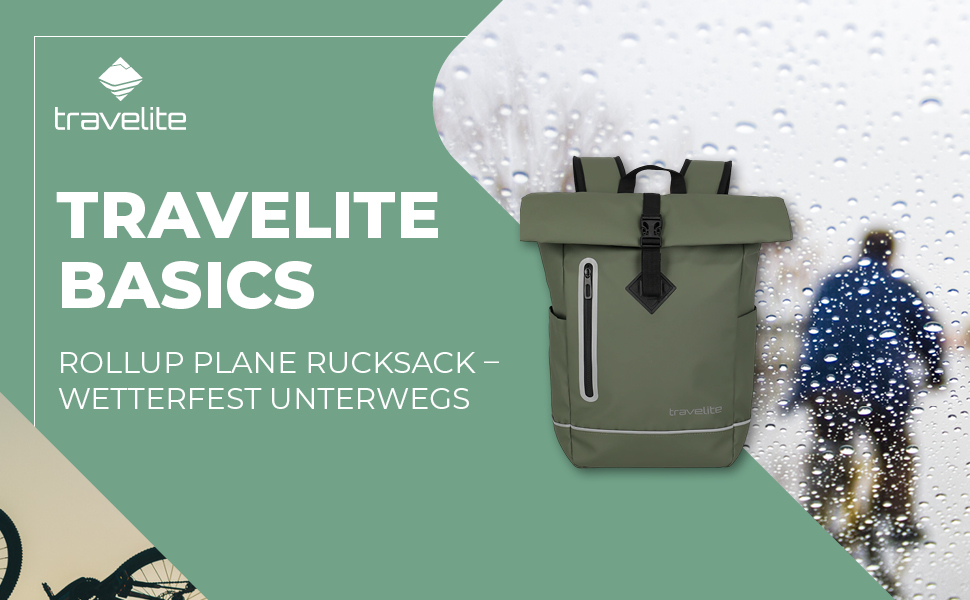 Рюкзак Travelite BASICS Rolltop 19 л, водонепроникний, велосипедний, з відбивачами, оливковий, 48 см