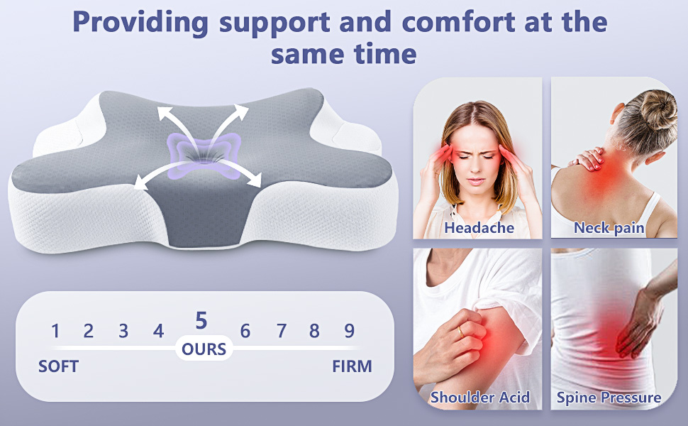 Подушка для шиї JINXIA: ергономічна ортопедична подушка з memory foam, сіра, для сну на боці, спині та животі