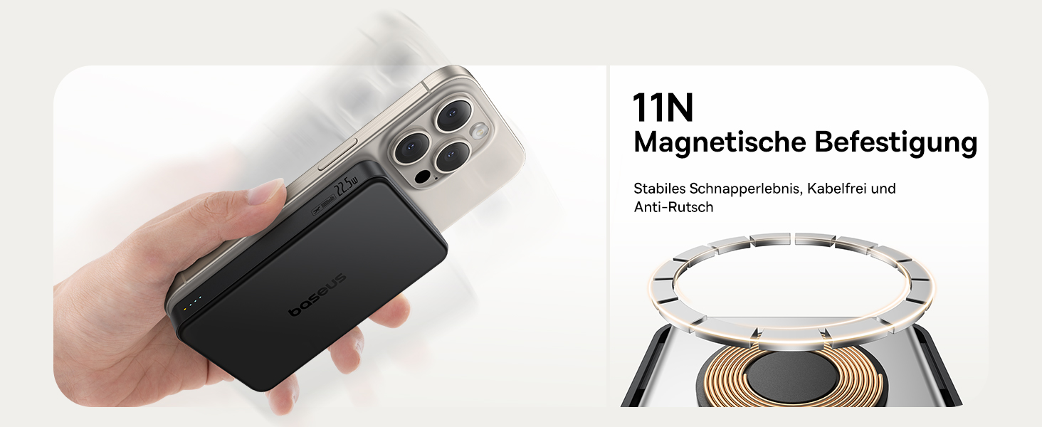 Power Bank Baseus 10000mAh: Бездротова зарядка 15W, MagSafe, PD 22.5W, USB-C, Білий/Чорний