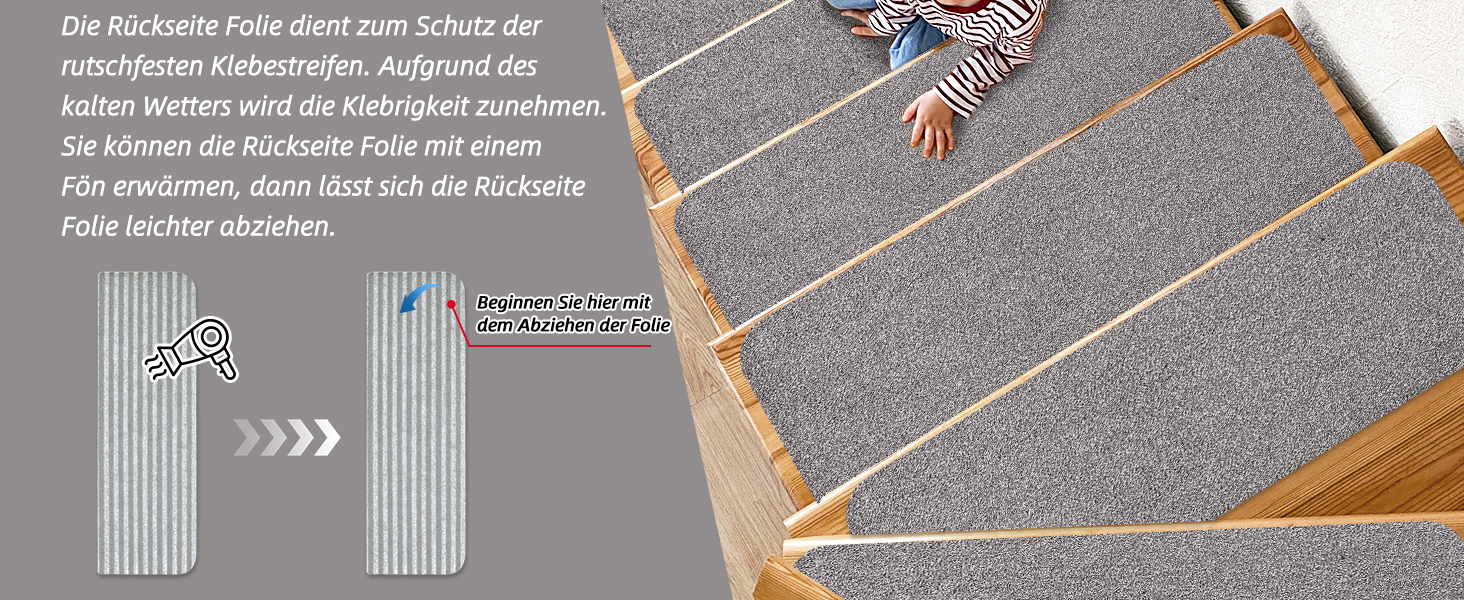 Коричневі килимки на сходи COSY HOMEER, 15 шт., 70x22 см, самоклеючі, машинного прання, 100% поліестер, TPE-підкладка, безпечні для дітей та домашніх тварин