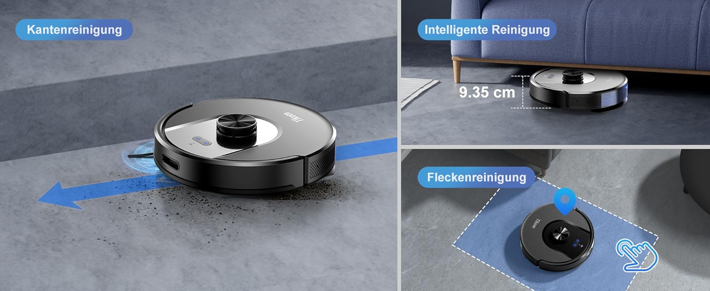 Робот-пилосос з функцією миття підлоги Tikom L8000 Pro, 6000Pa, LiDAR, 150 хв, APP, 14 зон, для шерсті тварин, килимів та твердих підлог, чорний