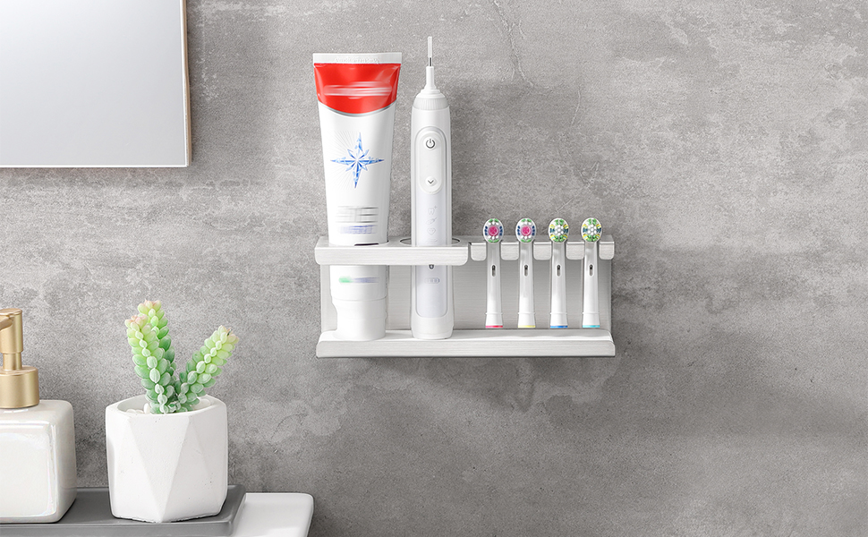 Тримач для електричної зубної щітки, нержавіюча сталь, кріплення на стіну без свердління, універсальний для насадок (сріблястий)