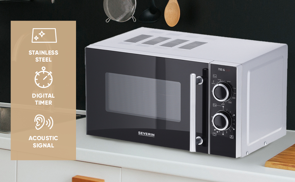 Мікрохвильова піч Severin 2-в-1 з грилем 700 Вт, 20 л, чорна, з 9 автоматичними програмами та грилем