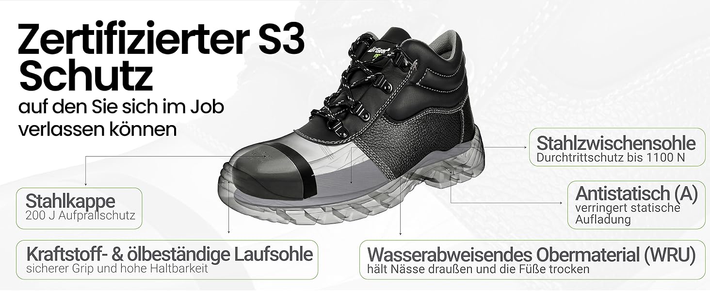 Черевики робочі AirGearPro S3 SRC для чоловіків – сталевий підносок, захист від проколів, неслизька підошва, водонепроникні та дихаючі, 41 EU